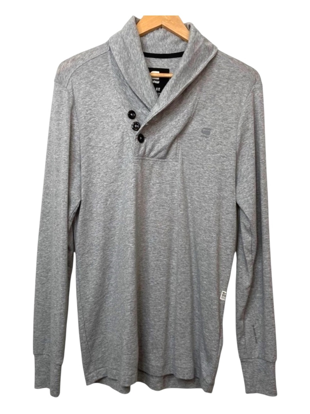 G-Star Raw Ezra t-shirt long sleeve slim fit jersey gray shawl neck medium